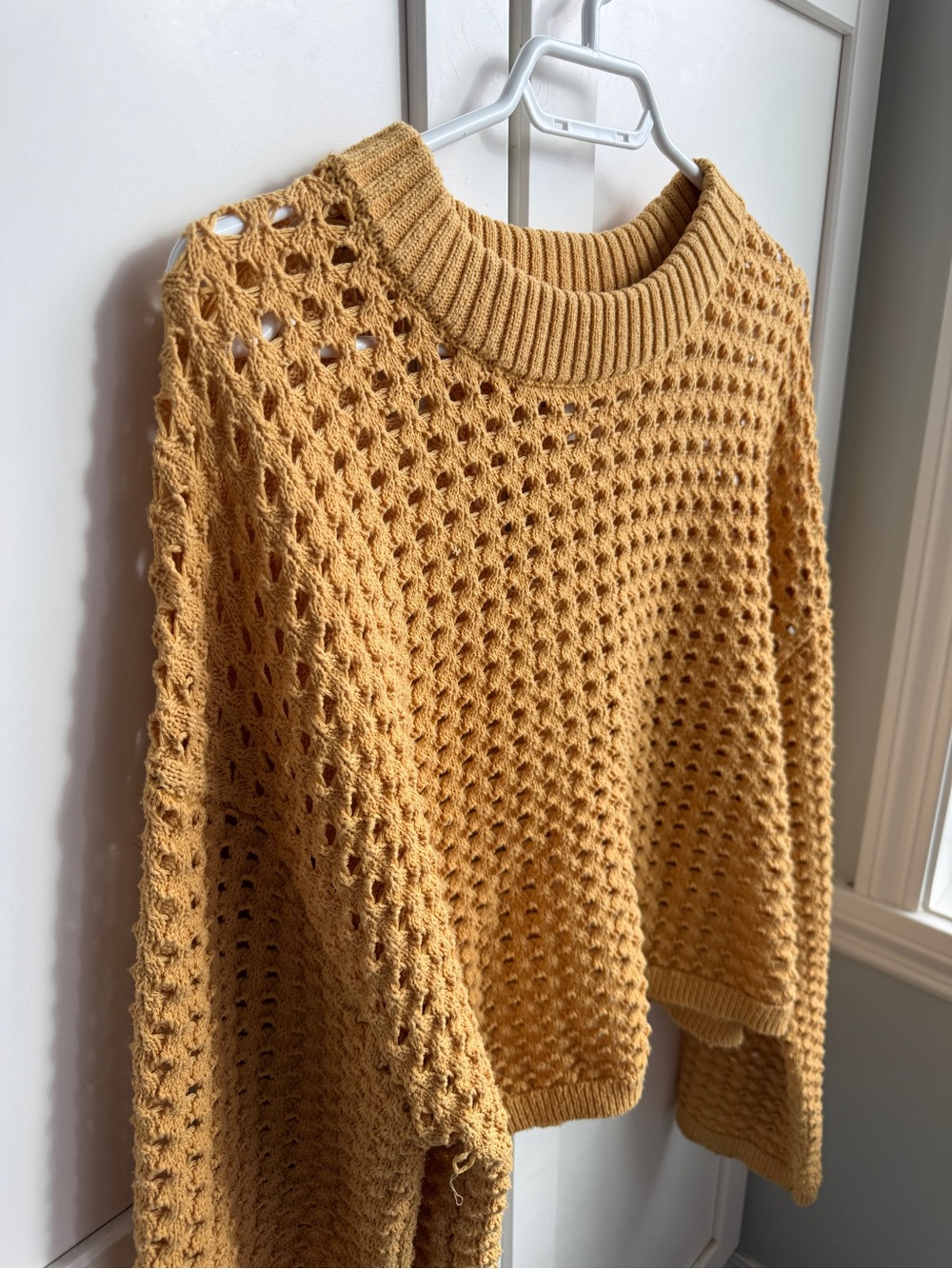 H&M Mustard Yellow Open Knit Cropped Crochet Sweater Size L Cottagecore Boho - Picture 3 of 4